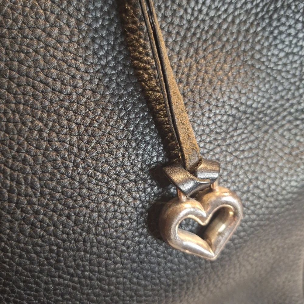 Brighton Blac Pebble Leather Shoulder Bag with Brown Trim